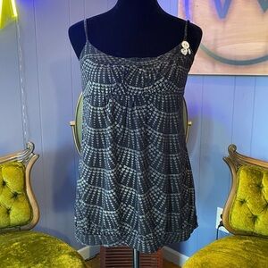 Vintage Y2K Fang Spaghetti Strap Metallic Heart Fan Print Top Size L/XL